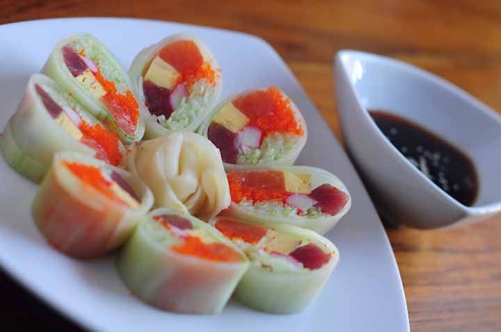 Curi Maki rolls wrapped in thin cucumber